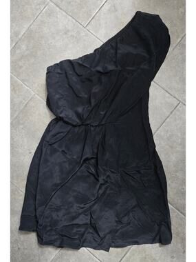 Greylin Black One Shoulder Dress 100% Silk Women's S